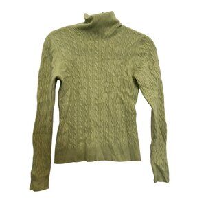 Peck & Peck Cashmere Womens Turtleneck Sweater Size L Sage Green Cable Knit